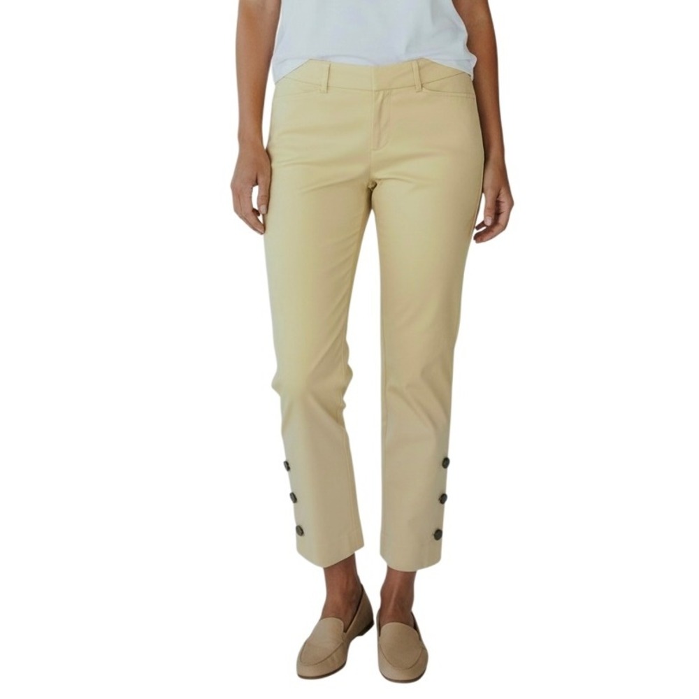 Talbots Hampshire Ankle Pant Butter yellow Button Hem Size 4 Cotton blend